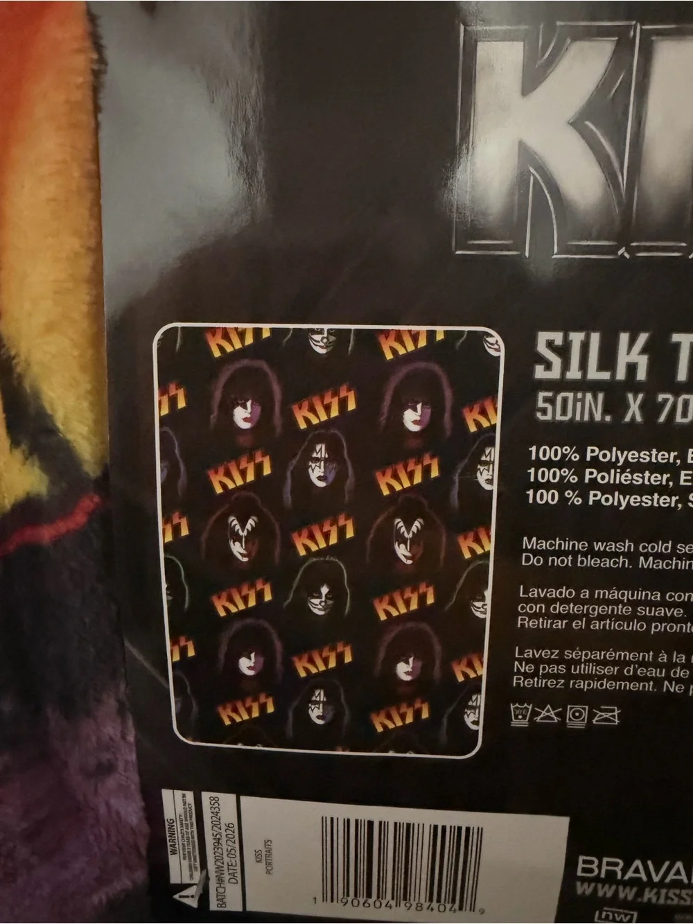 KISS Logo Plush Throw Blanket - Black with Multicolor Face Art